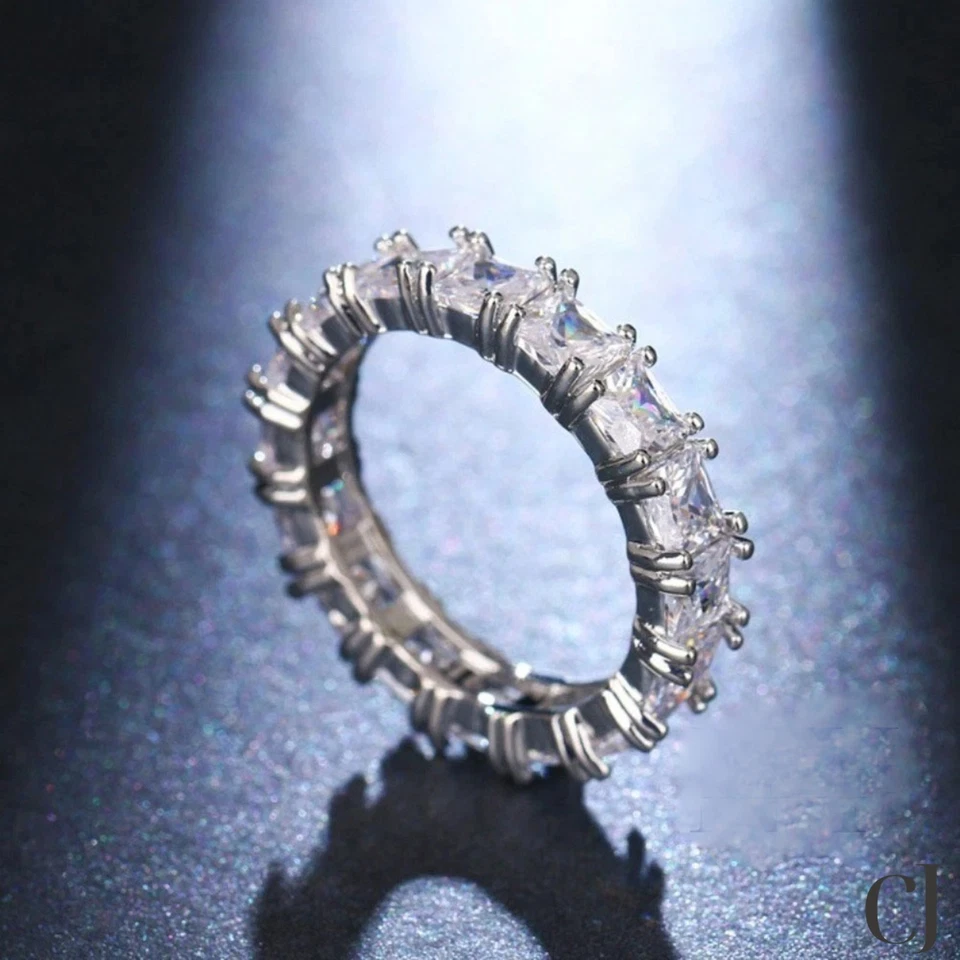 2.00 CT Princess Cut Moissanite Full Eternity Wedding Band Solid 14K White Gold - Image 2 of 4