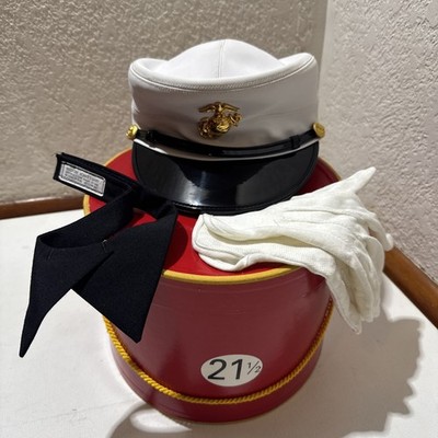 US MARINE CORPS FEMALE OFFICERS WHITE HAT/COVER. Not Sure If Box Matches Hat