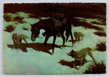 Frederic Remington "The Last March" Wolves Horse Moonlight Art Postcard c1906