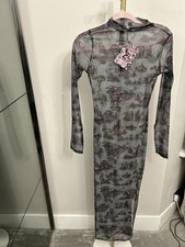 New Girl Order Toile Mesh Maxi Dress UK10 Sheer Long Sleeve Side Split BNWT New