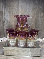 Antique Victorian RUFFLEDPITCHER 5GLASSES Lil...