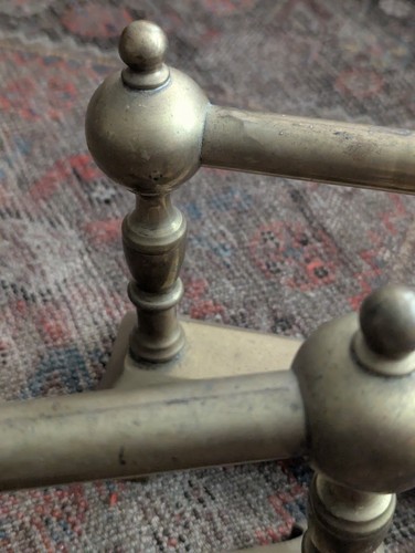 Vintage Brass Andirons Fireplace Log Holder Cast Iron Fire Dog Set Antique Art - Picture 12 of 21
