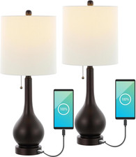 24" Oil Rubbed Bronze Modern Gourd Table Lamp Set of 2, Tyler LED Bedside Lamps