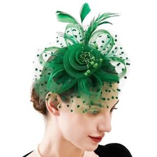 Fascinators Hat Women Tea Party Headband Flower Cocktail Mesh One Size Green