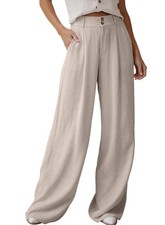 Women's Casual Loose Wide Leg Linen Pants High Waisted Trousers Summer Beach
