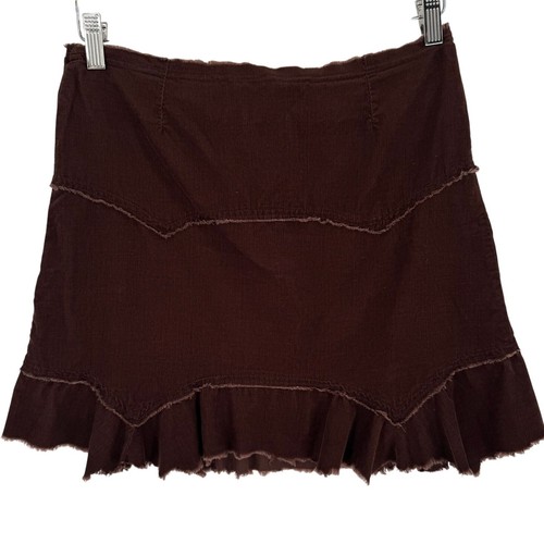 Y2K Corduroy Mini Skirt Womens S Brow Tie Raw Hemline Festival Western Hippie - Picture 4 of 7