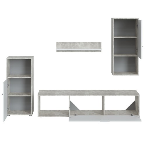 4-teiliges Wohnwand-Set - Beton-Optik - perlweiß - Bild 5 von 5
