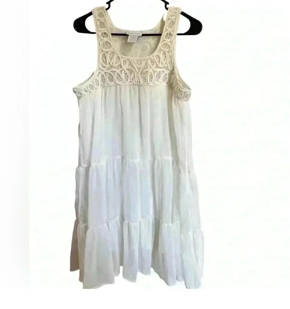 OFF WHITE Abito smanicato hippie trasparente boho bianco sporco morbido dintorni piccolo