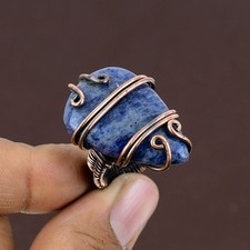 Sodalite Gemstone Copper Wire Wrap Jewelry Ring Size 6 X-Mas Gift j731