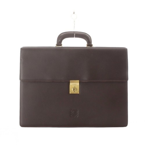 LOEWE Business Bag Document Bag Leather  Dark Brown Embossed Gold Hardware Logo