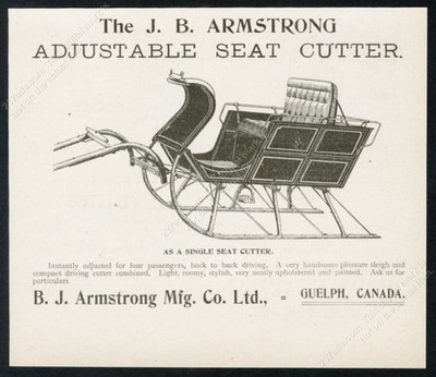 1894 one horse open sleigh cutter art J B Armstrong vintage print ad