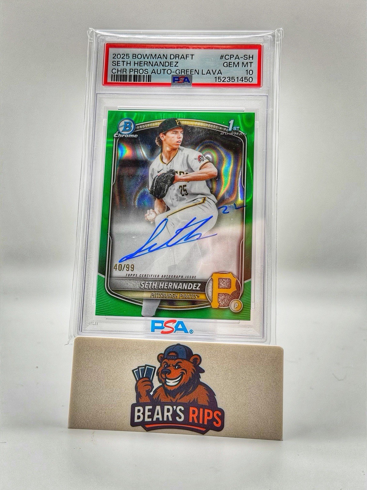 2025 Bowman Chrome Draft #CPA-SH Seth Hernandez Green Lava /99 POP 4 (AU, RC)