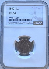 1860 Indian Head Cent AU 58 
