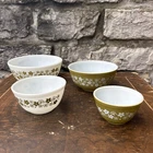 VTG Pyrex Spring Blossom Green Nesting Mixing Bowls Set Of 4 MCM 401 402 403 404