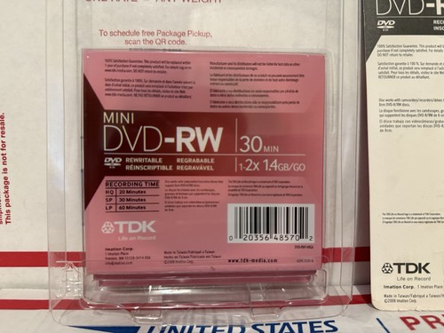 TDK Mini DVD-RW 30 Min Rewritable 3 Pack Free Shipping! - Afbeelding 4 van 4
