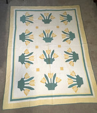 Documented Antique/Vintage West Virginia Daffodils in Baskets Handstitched Quilt