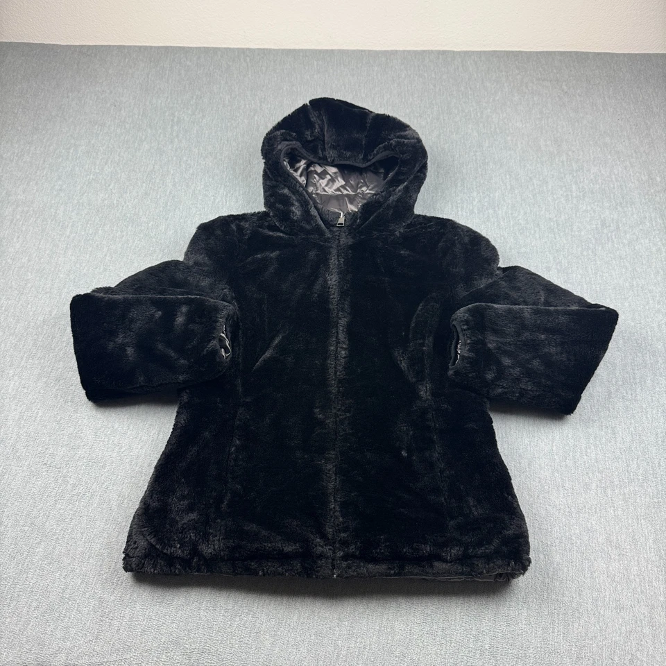 Chaqueta Andrew Marc Puffer Mujer Pequeña Plateada Negra Puffer Reversible Piel Sintética Foto 2 de 4