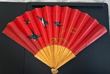 Vintage Hand Painted Chinese Wall Fan Made Of Cloth And Bamboo Depicting Birds