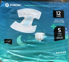 SUNKISS TrustPlus Adult OverNight Briefs Tabs Unisex, 12ct Size Small NEW