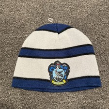 Harry Potter House of Ravenclaw Beanie Hat with Crest Logo Blue/Gray OSFM