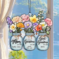 Custom Grandma Garden Stained Glass Suncatcher, Birth Month Flower Window Decor