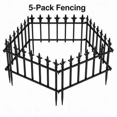 Black Foldable Metal Garden Fence, 5-Pack 9 ft No Dig Animal Barrier