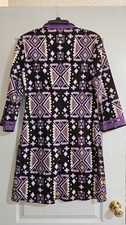 TORY BURCH Purple Ikat Stretch Cotton 3/4 Sleeve Split Neck Tunic Dress Size 6