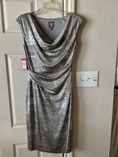 NWT Vince Camuto Women's Silver Metallic Dress Size 6