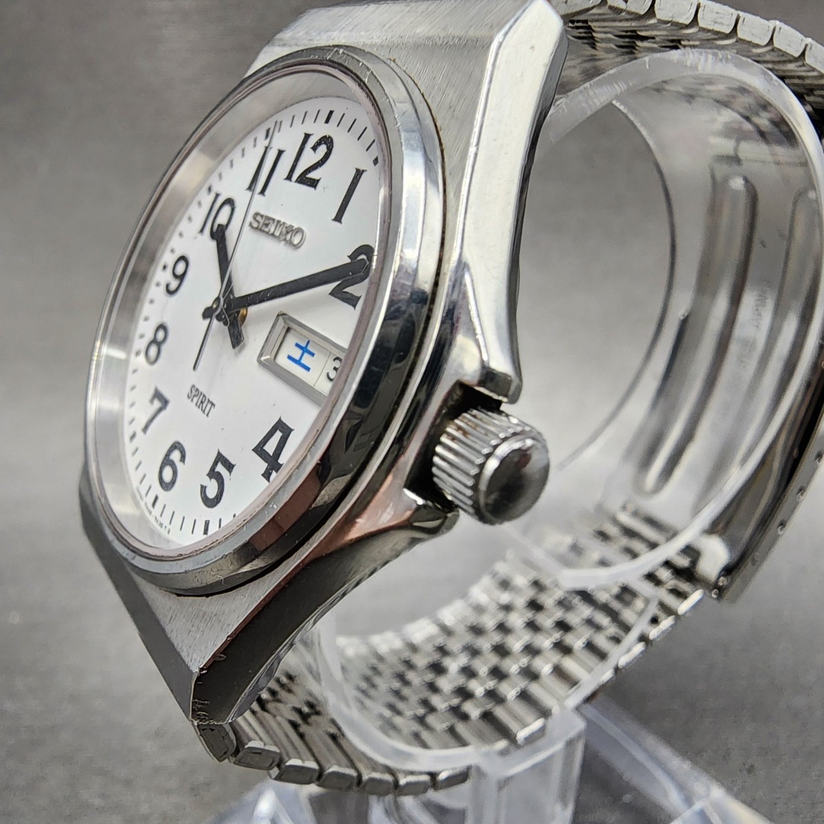 Seiko Spirit Watch Men 35mm White Dial Silver Tone Daydate 7n48