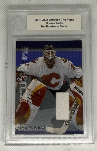 2001-02 In The Game Roman Turek Card #10 Between the Pipes He Shoots - Saves /20