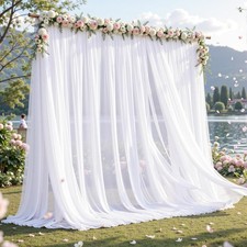 10x10ft White Backdrop Curtains Wrinkle Free Sheer Tulle Chiffon Party 2 PCS