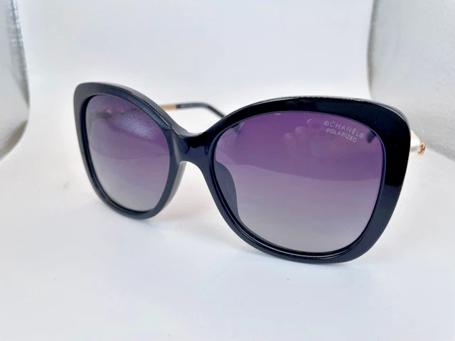 Совершенно новые солнцезащитные очки CHANEL женщин черная оправа и золото W жемчуг 100% подлинный - Изображение 3 из 4