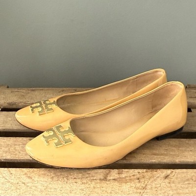Tory Burch Patent Leather Pointy-Toe Logo Flat Size 8 A30