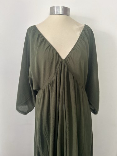 Massimo Dutti Green Floaty Peasant Dress V Neck +Sleeves Maxi oversized XS 10-12 - Picture 16 of 22