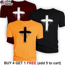 Bible Religious Painted Cross T-Shirt Faith Christian God Jesus Distressed BCH01