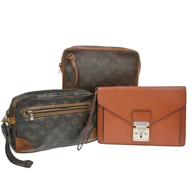 LOUIS VUITTON 3 Set Clutch Bag Monogram Epi Leather Brown 67KD279