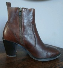 Office Brown Leather Ankle Boots Size 4 Hardly Worn Block Heel 3"