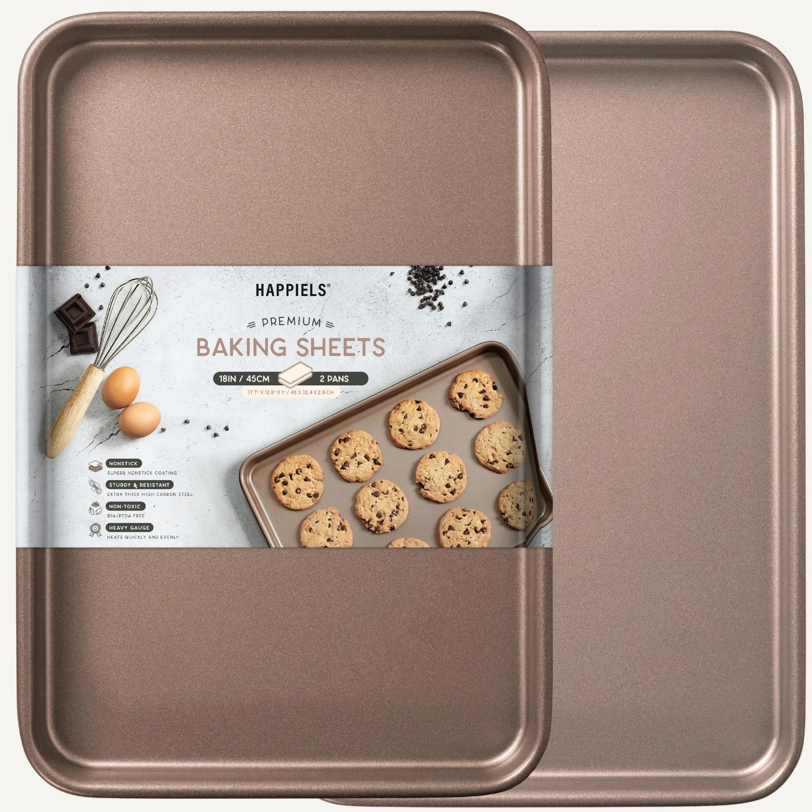 HAPPIELS Nonstick Non-Toxic 18-inch Half Baking 18'' Sheet Pan 2-Pack, Gold