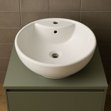 Ogomondo Lavabo Da Appoggio Ceramica Bianco Tondo Lavandino Arredo 46x46x17 Cm