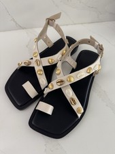 Freda Salvador - Paxton Sandal In Bone Calf W Gold Shells Freda Salvador - Paxton Sandal In Bone Calf W Gold Shells