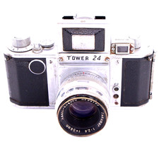 Tower 24 film camera w Asahi Kogaku 58mm Takumar f2.4 lens Sears Asahiflex IIb