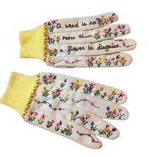 Hand Made Painted Gardening Gloves Cottagecore Vintage 90  s Whimsical Garden
