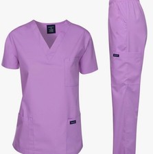 DAGACCI Unisex Solid Purple Medical Scrub Top  Pants Set, Size S