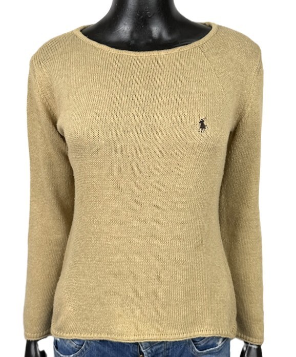 Polo Ralph Lauren Maglione Donna Taglia M Beige Cotone Girocollo Pony
