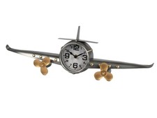 Wanduhr Flugzeug silber 56x18cm aus Metall Formano