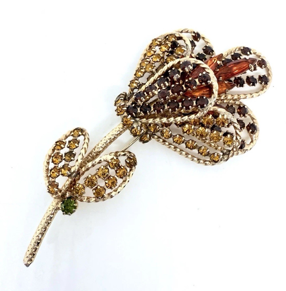 HOBE’ Large Dimensional Rhinestone Flower Brooch … - image 2