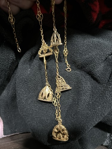 Stunning French Victorian Gold Fill Choker Necklace 5 Various Wax Seal Fobs - Picture 21 of 21