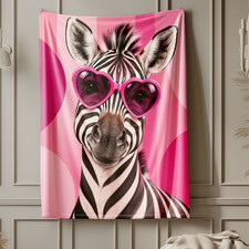 Zebra Pink Heart Sunglasses Coral Fleece Blanket Cute Animal Decor