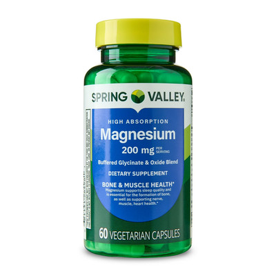 Spring Valley Magnesium 200 mg 60 Ct Veg Capsules Sleep Bone Support