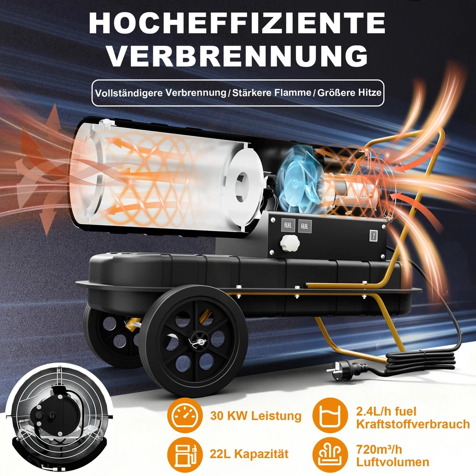 Cannone riscaldante diesel 20 kW/30 kW riscaldamento riscaldatore da costruzione riscaldatore riscaldatore diesel termoventilatore - Immagine 4 di 4